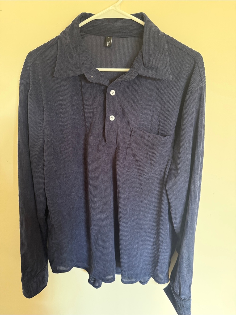 Zaful Navy Corduroy Long-Sleeve Polo